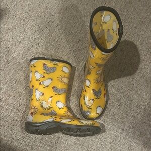 Yellow Women’s Rain Boots with Chicken Print